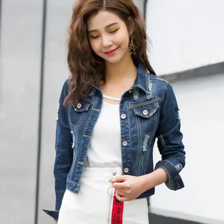 牛仔外套女短款修身韩版新款显瘦学生长袖春秋牛仔服上衣大码带帽图片