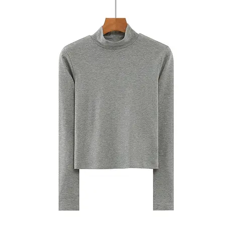 春秋季半高领纯色长袖打底衫高腰短款T恤修身百搭基础款女中领商品大图