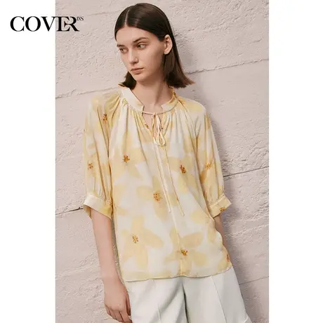 COVER夏季宽松插肩袖印花桑蚕丝衬衫商品大图