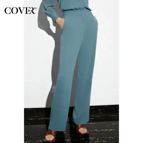 COVER春季中高腰立体褶防透视直筒裤图片