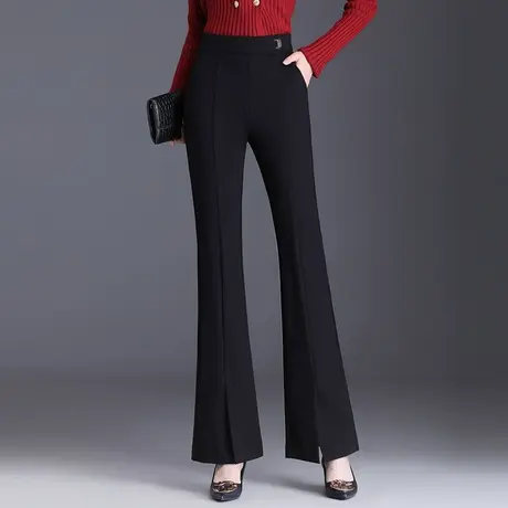 黑色开叉喇叭裤女2023秋季新款气质通勤长裤显瘦高腰微喇休闲裤子商品大图