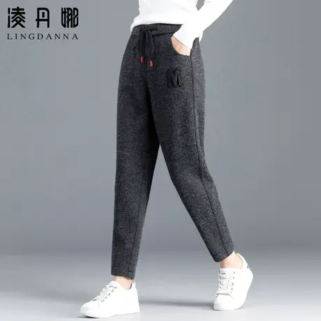 小个子毛呢裤女秋冬加绒加厚针织萝卜裤子休闲冬季女裤运动哈伦裤商品大图