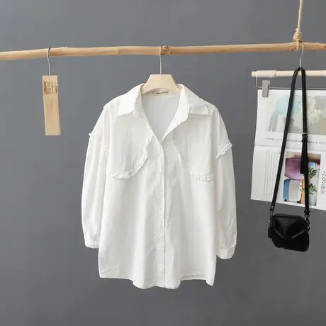 法式泡泡袖白衬衫女干净气质百搭衬衣2024秋季新款女装上衣打底衫图片