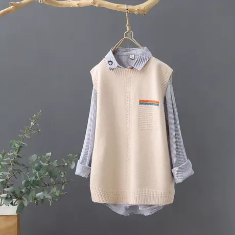 2023年春秋短款圆领针织马夹女百搭套头马甲宽松毛坎肩外穿毛背心图片