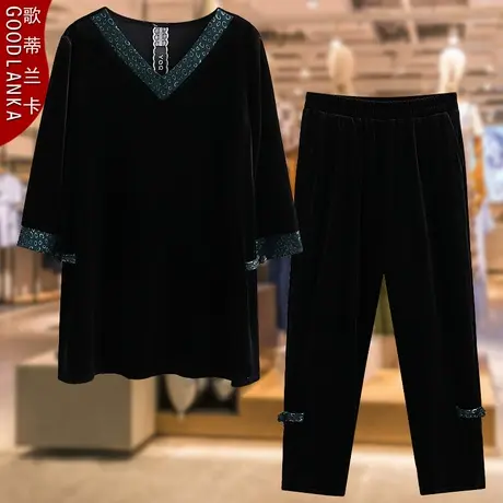 五十岁中年胖妈妈春装上衣两件套大码宽松洋气民族风复古休闲套装商品大图