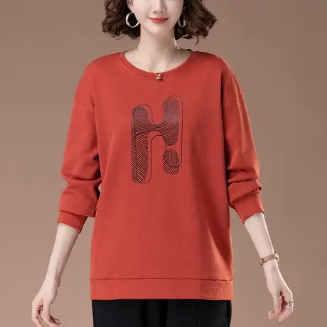 圆领卫衣女春秋薄款宽松加肥加大码女装中年妈妈休闲减龄显瘦上衣商品大图