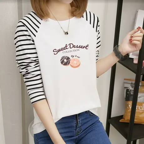 长袖t恤女春装2023新款学生ins打底衫早春薄款宽松上衣圆领内搭潮商品大图