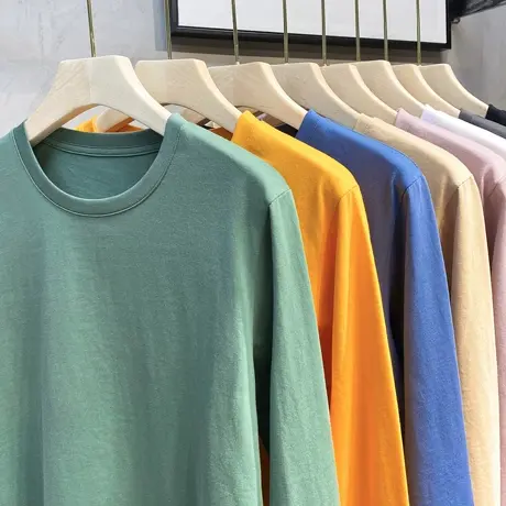 2023春秋季新款圆领打底衫男 长袖内搭韩版潮上衣服纯棉纯色t恤男商品大图