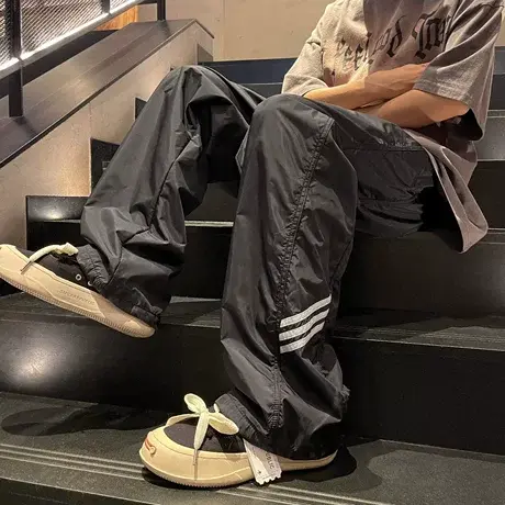 美式机能冲锋裤男夏季薄款速干阔腿休闲长裤高街痞帅宽松直筒裤子图片