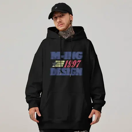 大码连帽美式重磅复古胖子男装潮流宽松做旧卫衣加绒加厚秋冬款男图片