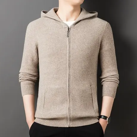 纯羊毛衫男秋冬款宽松男士青年圆领商务针织衫男式毛衣开衫外套潮商品大图