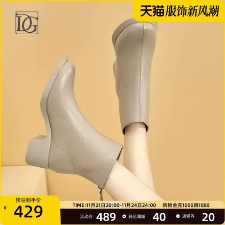 商场同款真皮短靴女粗跟皮鞋2023秋冬新款百搭中跟舒适女单靴图片