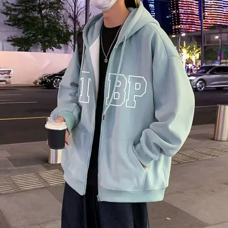 美式加厚加绒卫衣男春秋季2024新款拉链开衫重磅宽松潮牌连帽外套图片