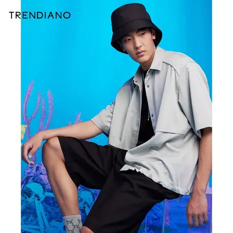 TRENDIANO官方夏季潮牌男装夏季新款潮流日系设计感宽松短袖衬衫商品大图