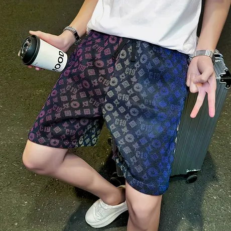 夏季男短裤五分裤裤子沙滩裤大裤衩宽松休闲潮流花色薄款运动中裤商品大图