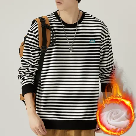 冬季男士无帽重磅打底衫秋冬款内搭加绒圆领卫衣男装潮牌长袖上衣图片