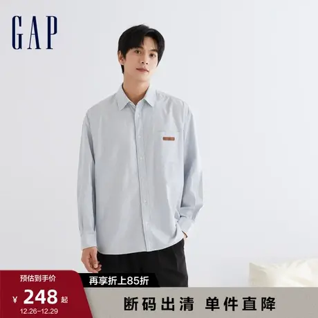 【断码优惠】Gap男装冬季新款LOGO宽松翻领长袖条纹衬衫892085图片