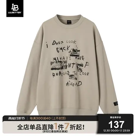 Lilbetter卫衣男2024春季新款休闲外套圆领衣服百搭印花无帽上衣商品大图