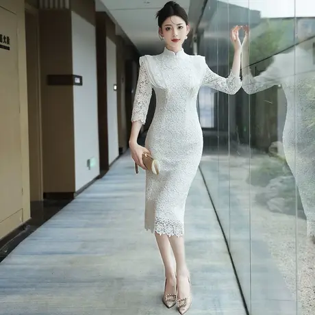 小晚礼服女2023新款秋蕾丝高级感平时可穿法式洋装高端宴会连衣裙图片