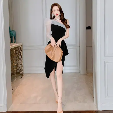 轻奢小众设计感单肩包臀连衣裙女气质修身显瘦小晚礼服日常小洋装商品大图