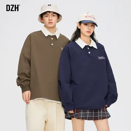 男士翻领外套潮牌男2024春季新款上衣痞帅男装长袖polo领卫衣男款商品大图