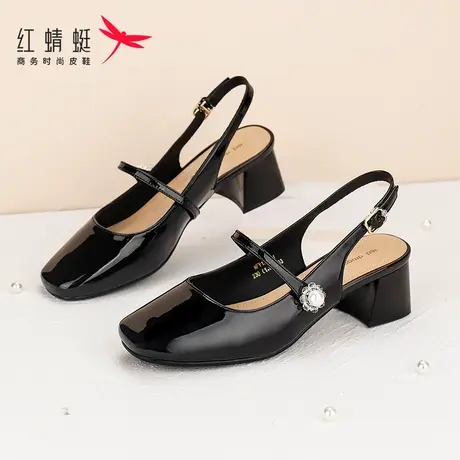 红蜻蜓女鞋夏季粗跟方头鞋子女休闲鞋玛丽珍凉鞋商品大图