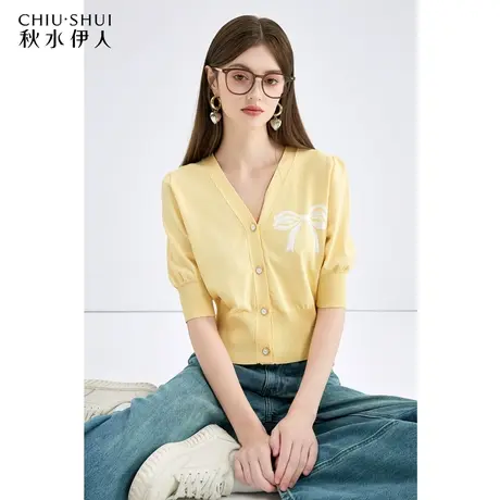 秋水伊人气质蝴蝶结针织开衫2024年初春新款女装甜美小个子上衣图片