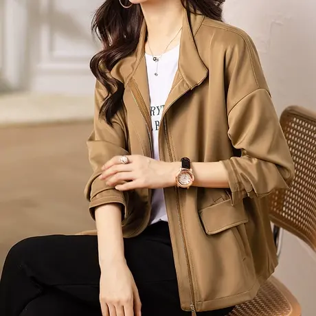 韩潮袭人时尚宽松休闲立领外套百搭拼接设计感开衫上衣图片