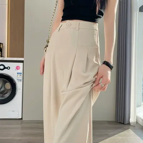 米白色西装阔腿裤女春夏款高腰显瘦休闲宽松冰丝薄款直筒拖地西裤商品大图