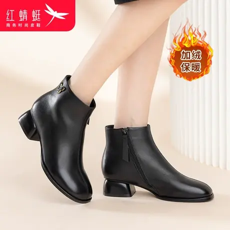 红蜻蜓2023新品冬季女短靴加绒女鞋休闲保暖时装靴厚底中年妈妈鞋商品大图