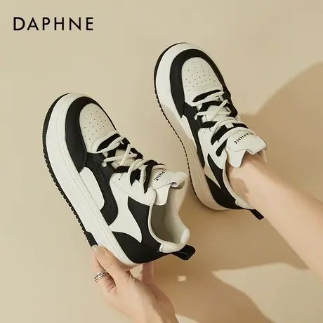 达芙妮新款百搭休闲板鞋女黑白熊猫鞋女厚底小白鞋女高帮运动鞋女商品大图