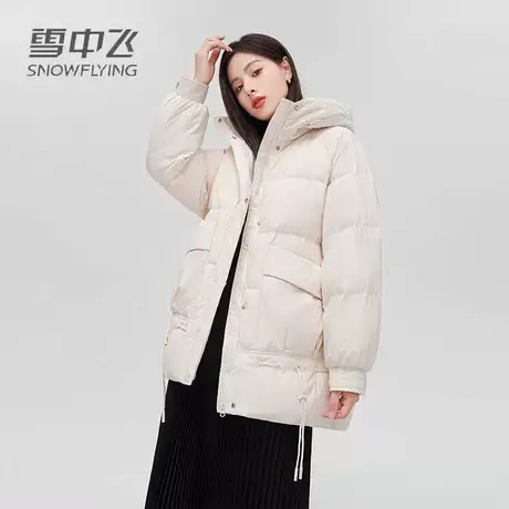 雪中飞羽绒服女中长款2023冬季新款连帽廓形时尚休闲保暖加厚外套图片