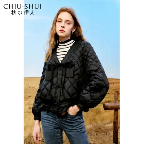 秋水伊人时尚设计感V领短款羽绒服2023冬季新款女小个子保暖外套图片