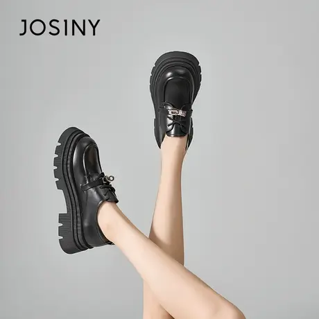 卓诗尼粗跟增高黑色小皮鞋女2024新款英伦风厚底乐福鞋女松糕单鞋图片