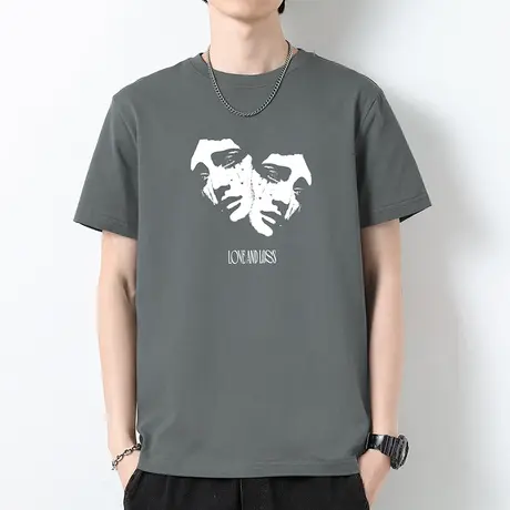 重磅纯棉短袖t恤男装圆领上衣服宽松全棉半袖夏季液氨长绒棉体恤商品大图