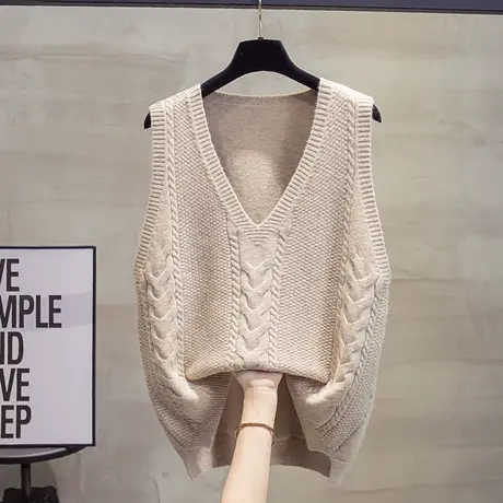 麻花v领针织马甲背心女2023秋装新款宽松外穿马夹叠穿毛衣坎肩潮商品大图