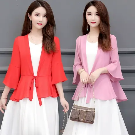 夏季雪纺防晒衣配吊带裙子的小披肩薄款宽松外套短款仙女小衫外搭图片