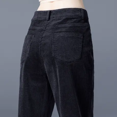 黑色加绒灯芯绒裤女秋冬小个子九分萝卜哈伦裤休闲条绒裤妈妈裤子商品大图