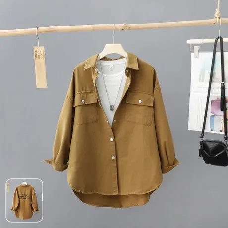 韩范慵懒风宽松外套衬衫女春装新款中长款长袖开衫衬衣休闲上衣潮图片