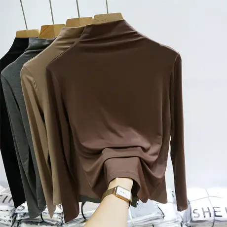 莫代尔打底衫女2023年早春秋冬新款半高领洋气内搭上衣高级感小衫图片