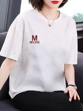 妈妈装加大码清仓短袖t恤女圆领宽松2023年新款美式复古体恤上衣商品大图