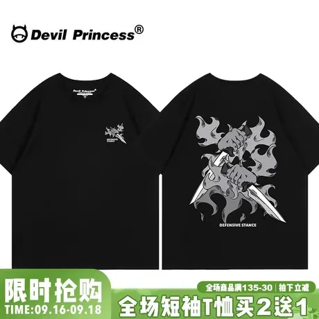 2023夏季新款街头嘻哈风潮牌黑色短袖t恤女宽松大版超火半袖上衣图片