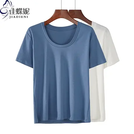 夏季圆领宽松大码新款中长款休闲纯色简约纯棉短袖体恤上衣女T恤商品大图