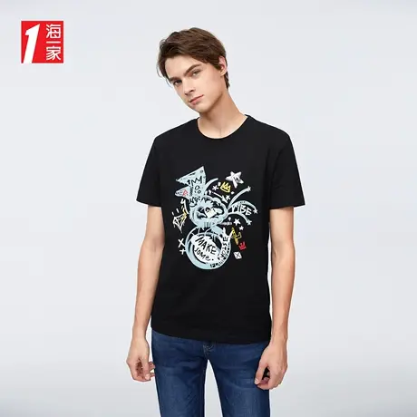 海一家创意趣味印花短T新款舒适圆领青春活力短袖T恤男商品大图