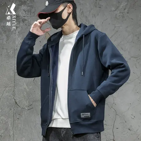 2023秋冬新款开衫拉链卫衣男宽松大码男士休闲运动外套加绒加厚潮商品大图