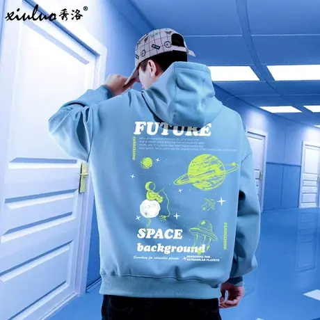 秀洛联名nasa旗舰店官网卫衣男潮ins港风连帽加绒宇航员外套男图片