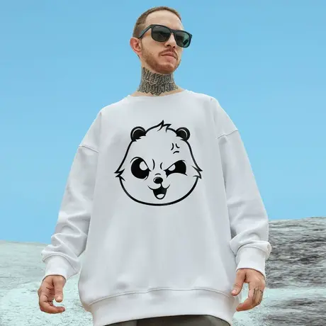 加肥加大码潮牌胖子宽松圆领熊猫卫衣加绒男潮流套头衫潮情侣秋季商品大图