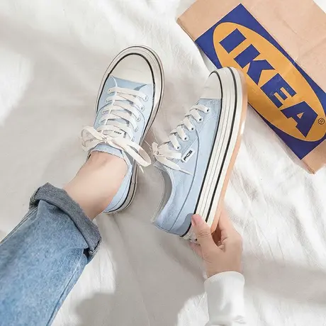 帆布鞋女2021年秋季薄款新款学生ulzzang百搭低帮厚底潮鞋ins板鞋商品大图