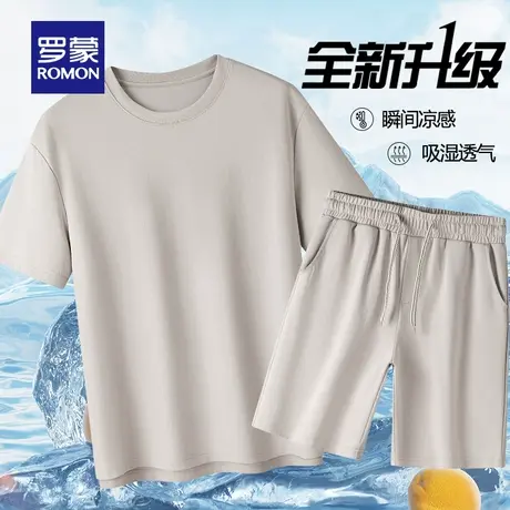 罗蒙夏季男士套装运动装潮牌美式休闲棉质短袖短裤2024新款夏装男商品大图