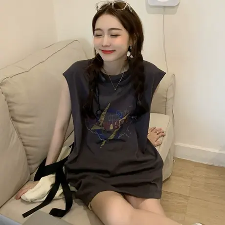 挂脖吊带坎肩运动背心无袖t恤女夏季外穿篮球服宽松bf风上衣ins潮图片